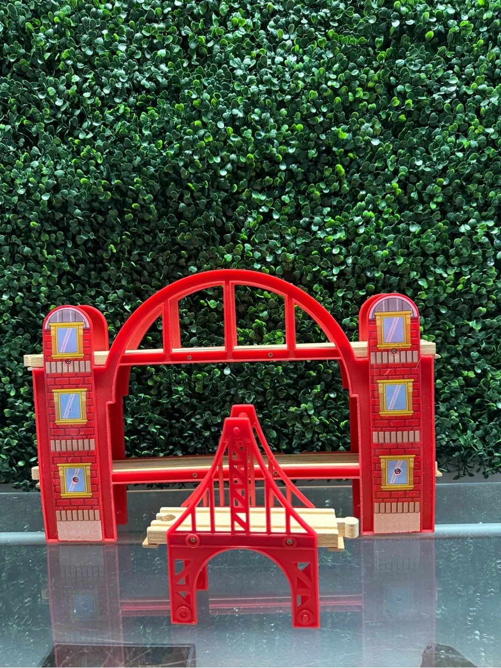 Red Arch Bridge Playset for Kids - Compatible Building Track Accessory